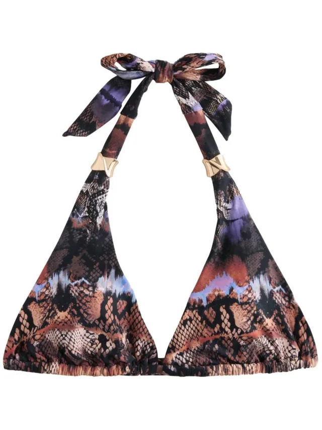 Next Dames - Driehoekige bikinitop met metalen details - Bruin Brown/Navy Animal Print