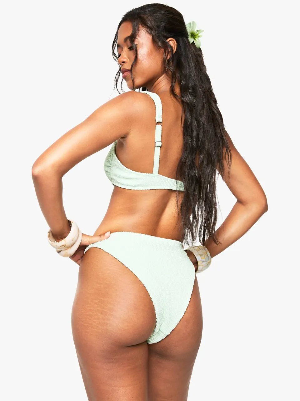 boohoo Dames Badkleding Essentials Gerimpelde Bikini Slip munt, foto 2