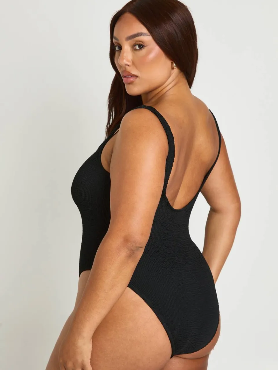 boohoo Dames Premium Universeel Crinkle Badpak Met Ronde Hals zwart, foto 2