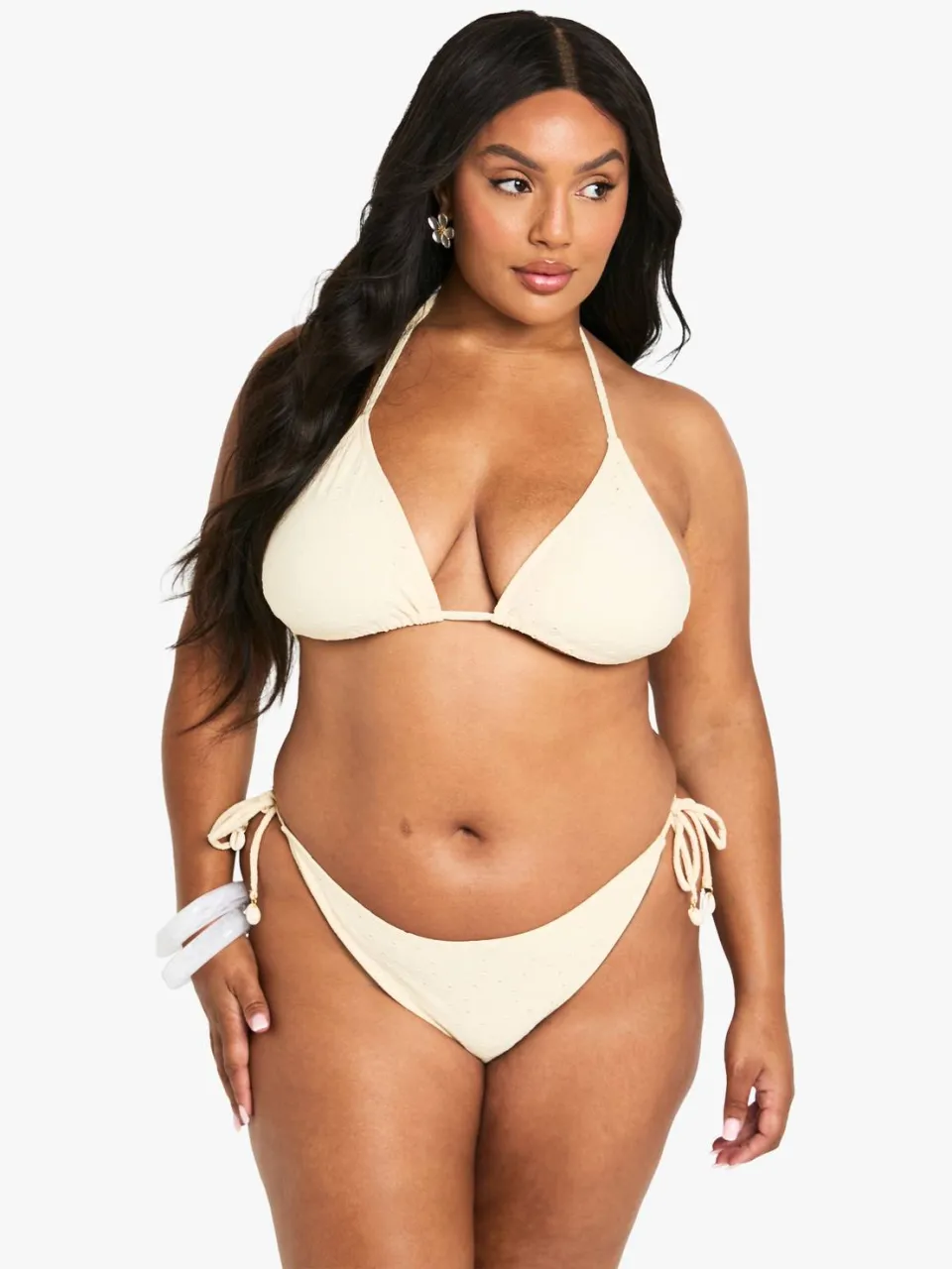 boohoo Dames PLUS SCHELPTRIM BORDUURWERK STRIK VOORZijDE HIGHWAIST BIKINI citroen, foto 2