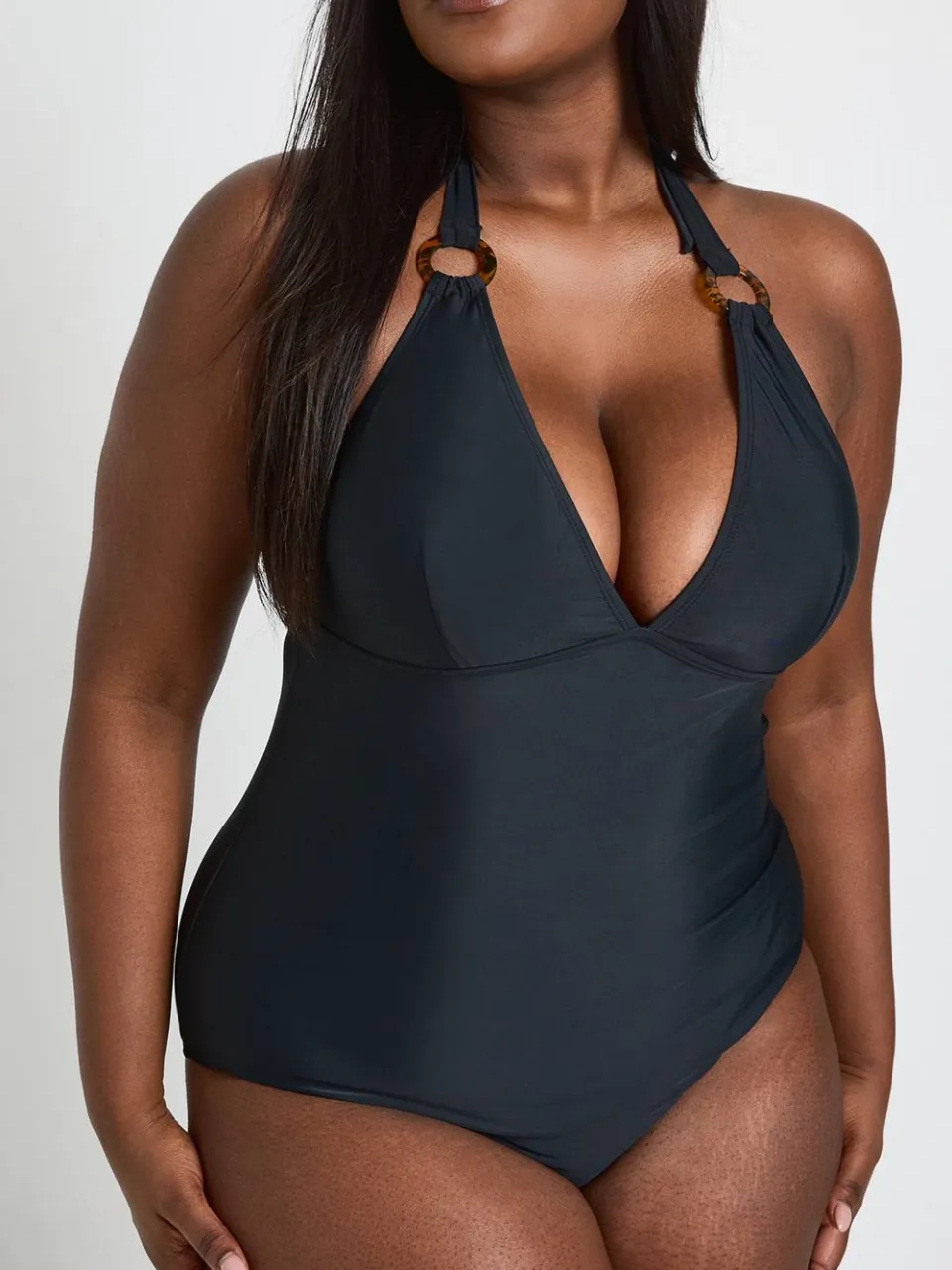 boohoo Dames Plus Badpak Met Diepe Halslijn En Sierdetail zwart, foto 4