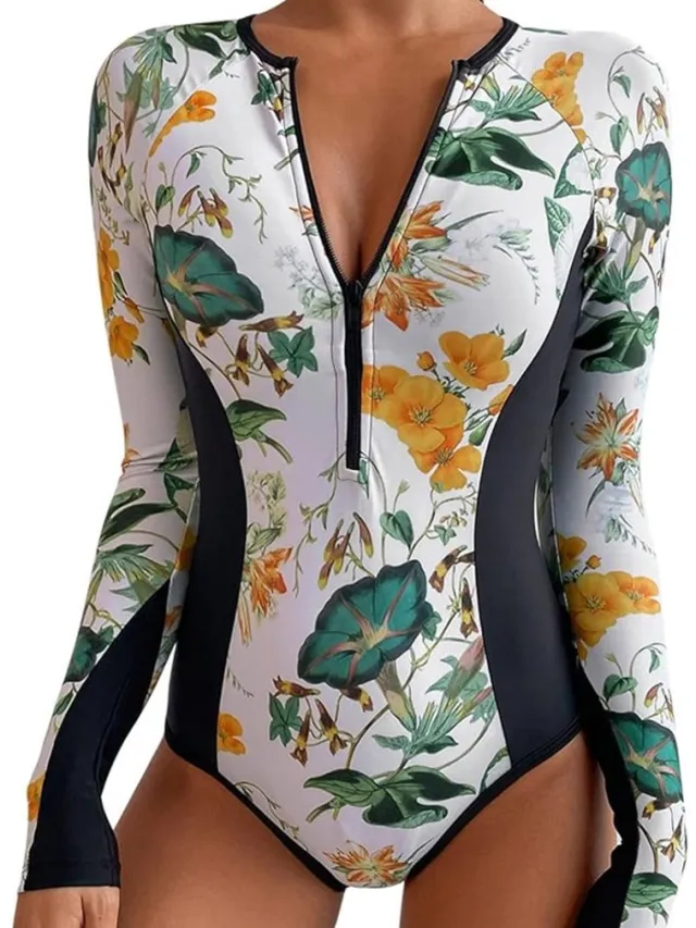 RedParrot Anti verbranden badpak - Lange mouwen - Mode - Zwemmen - Bikini Wit
