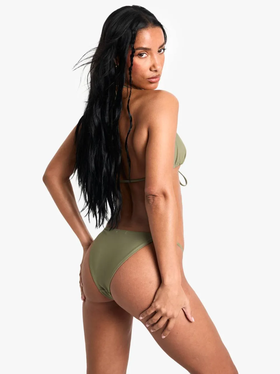 boohoo Dames Badmode Essentials Veters Voor Driehoek Bikini Top kaki, foto 2