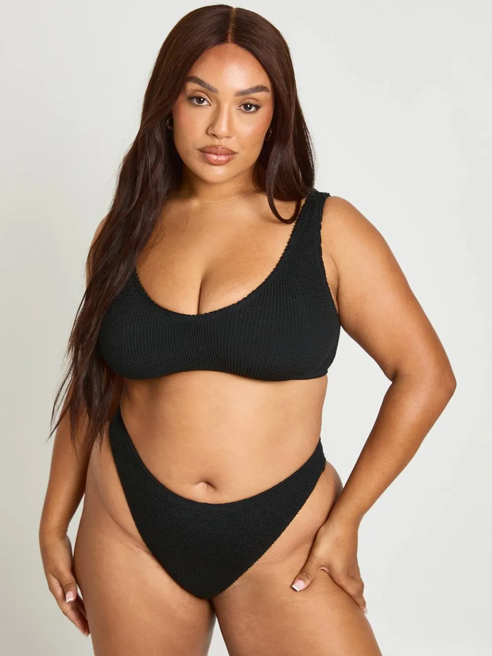 boohoo Dames Premium Hoge Taille Bikinibroekje Met Crinkle Textuur One Size Fits All zwart, foto 3