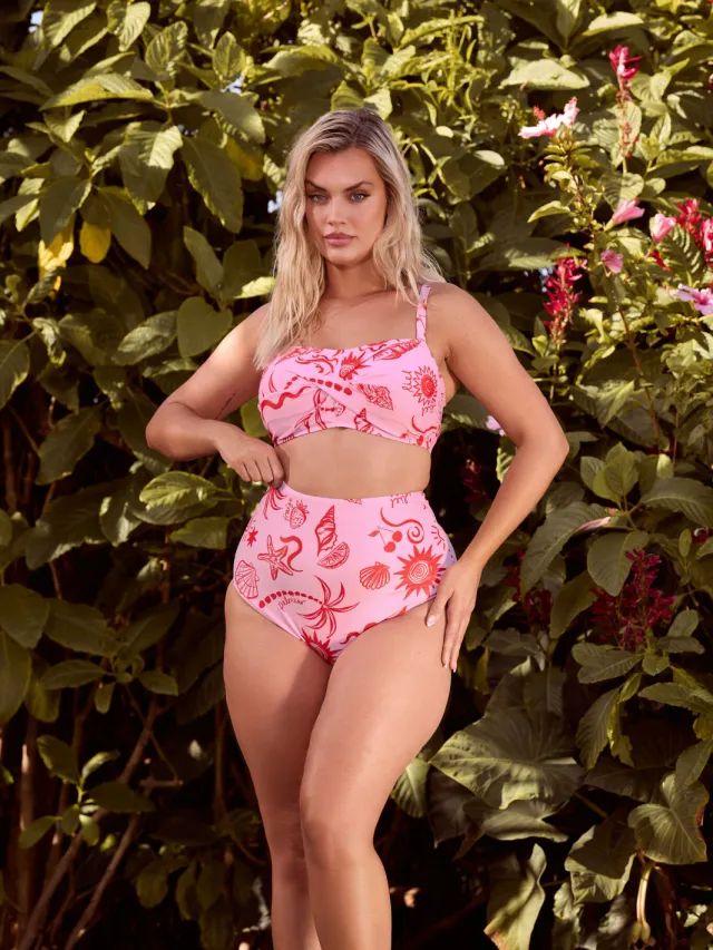 Yours Roze Schelpenprint Superhoge Taille Bikinibroek Pink