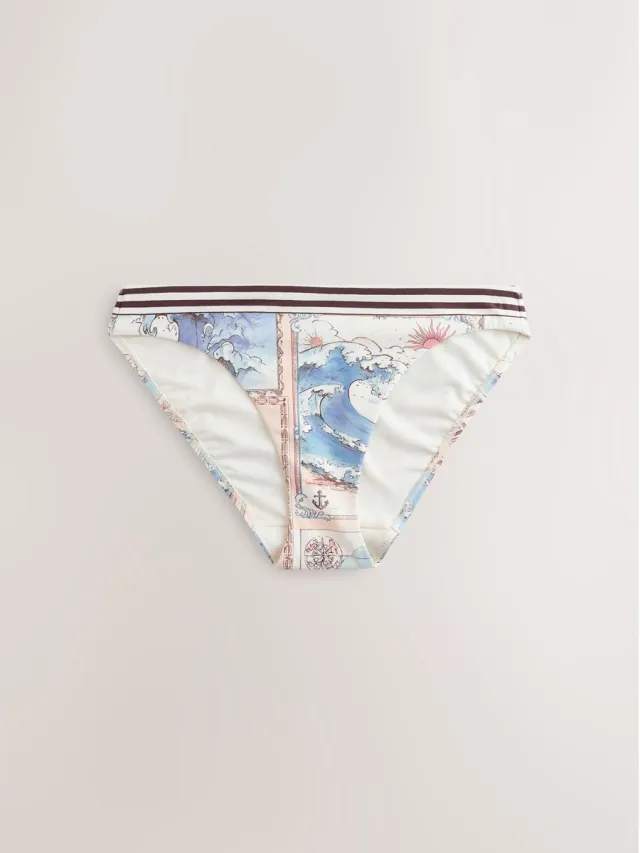 Next Dames - Bikinislip met hoge beenuitsnijding - Crème Cream/Blue Map