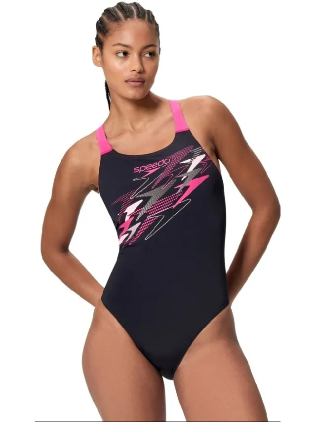 Speedo Dames/Dames Medley Logo Eéndelig Zwempak (Zwart/roze)