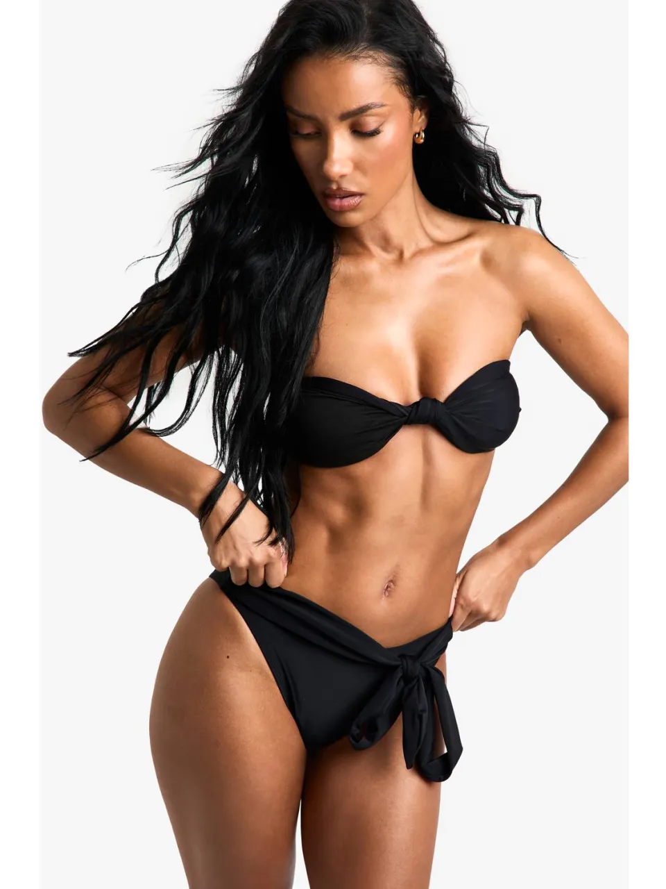 boohoo Dames Zwempak Essentials Tie High Waist Brief Zwart