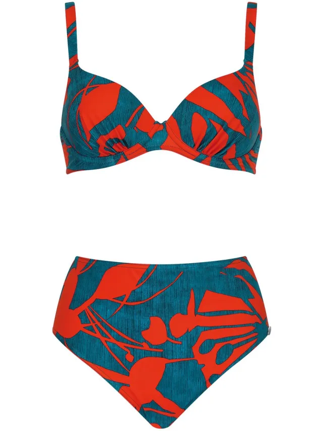 Sunflair Dames Bikini - Voorgevormde Beugelbh - Volle Cup - Taille Slip - Rood/Blauw - 36C36xC Rood/petrol