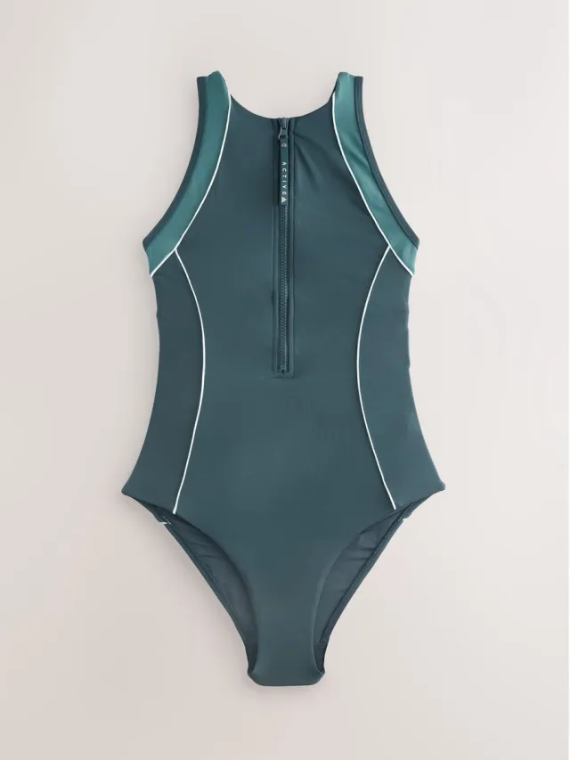 Next Dames - Hoogsluitend buikcorrigerend Active badpak - Groen Teal Green