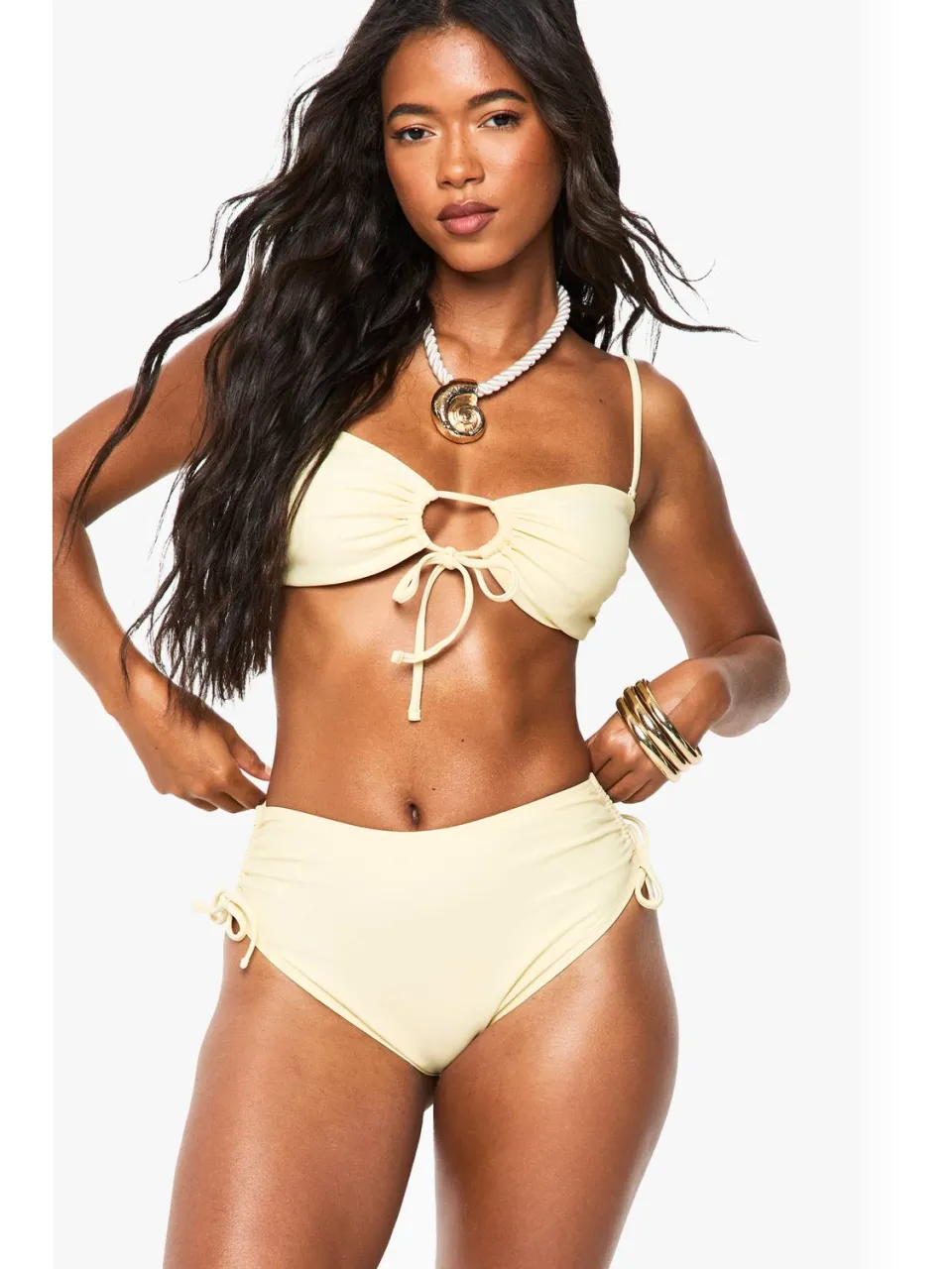 boohoo Dames Zwembekleding Essentials Hoge Taille Slip Citroen