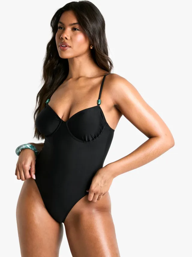 boohoo Dames Resin Trim Zwempak Zwart