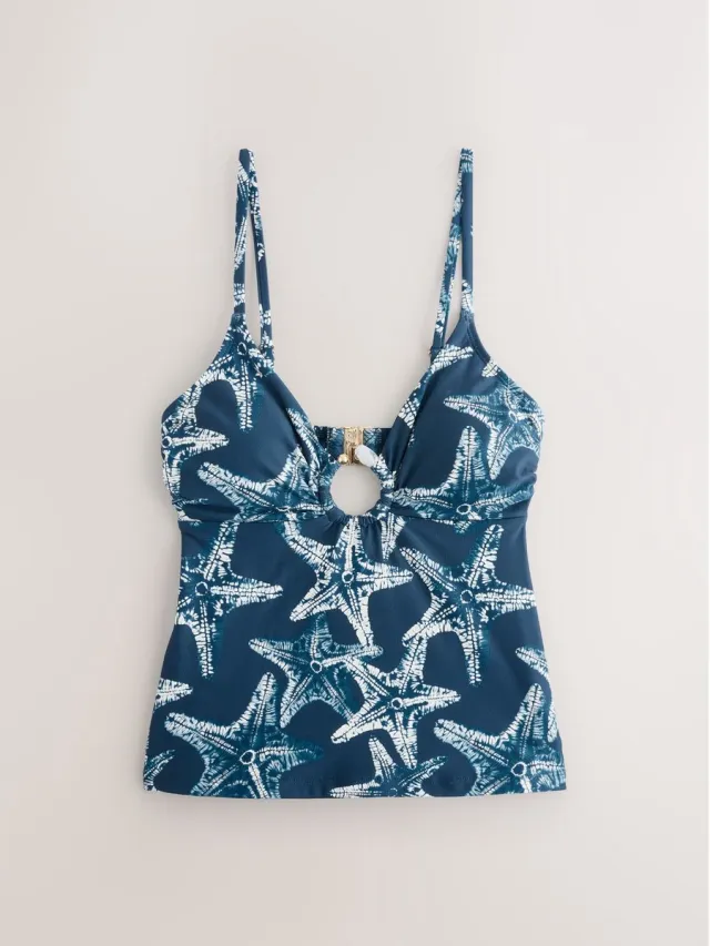Next Dames - Buikcorrigerende tankinitop met hardware - Blauw Navy Starfish