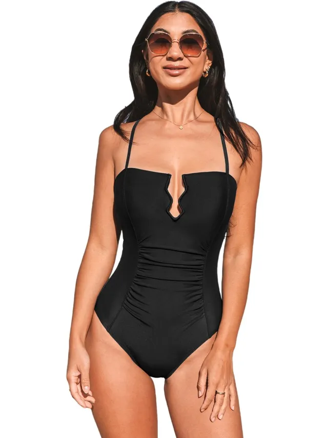Cupshe Badpak - Cut-out aan de voorkant - Buikcorrigerend - Diepe V-Hals - Dames - Zwart