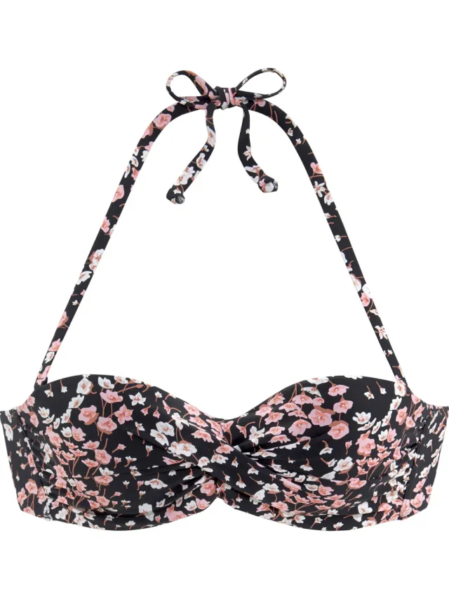 bandeaubikinitop met beugel zwart met bloemenprint zwart geprint
