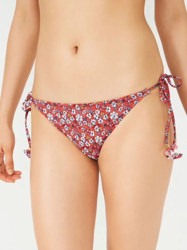 Penti Bloemige Lage Taille Bindzijde Bikini Onderdelen Veelkleurig