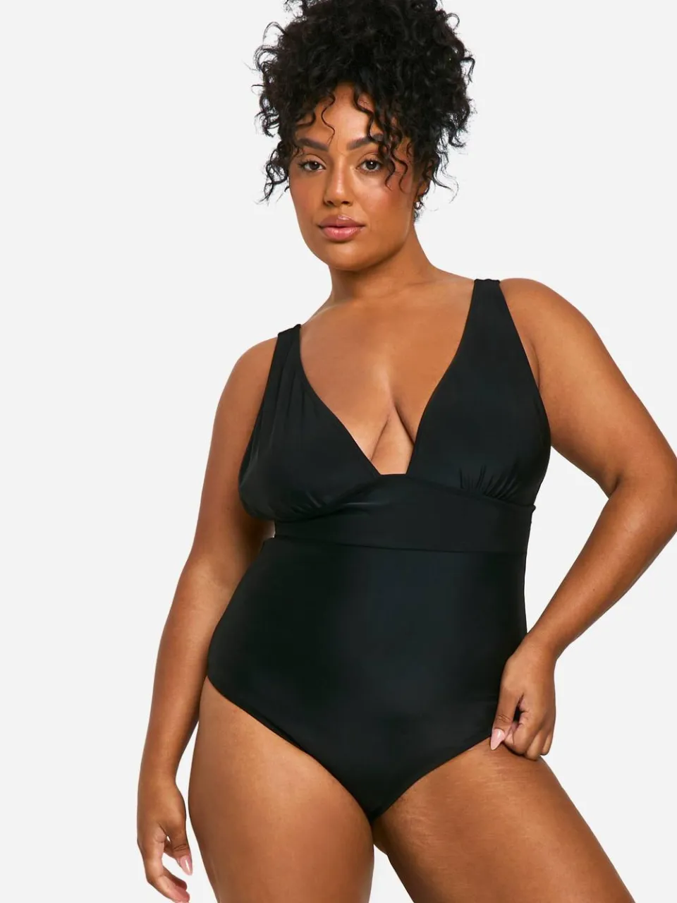 boohoo Dames Plus Tummy Control V-hals Badpak zwart, foto 2