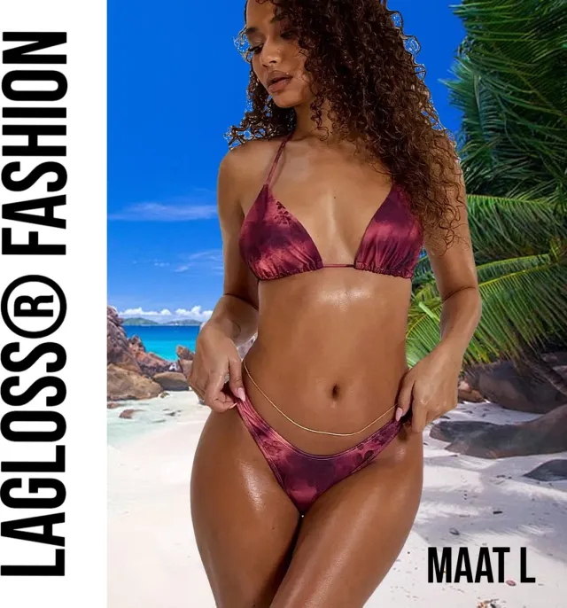 LaGloss Bikini Bordeaux Rood Tie Dye Set - Strand/Beach Swimsuit - Zomer Badmode - Maat L %%