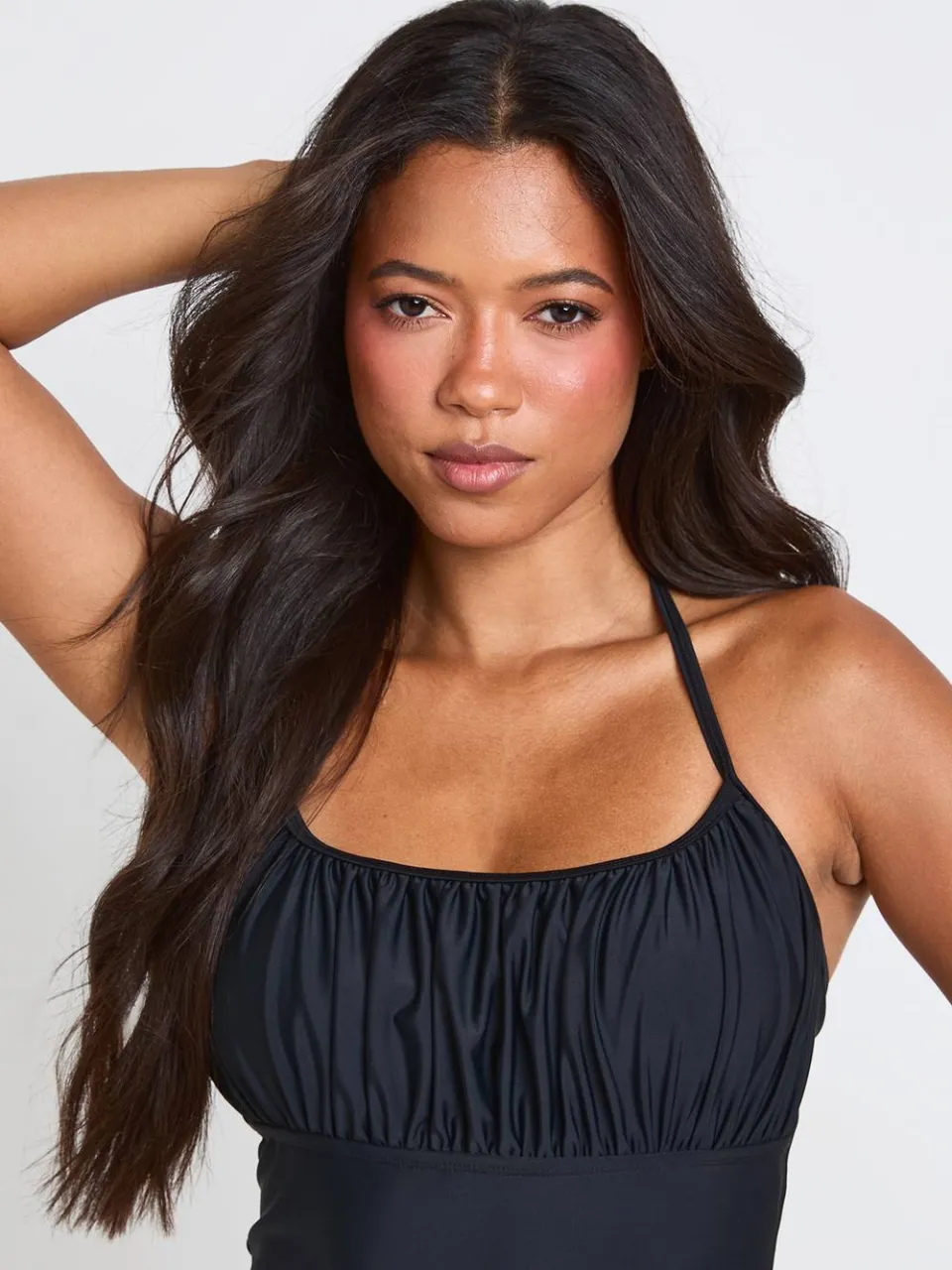 boohoo Dames Geplooid Badpak Met Halternek zwart, foto 4
