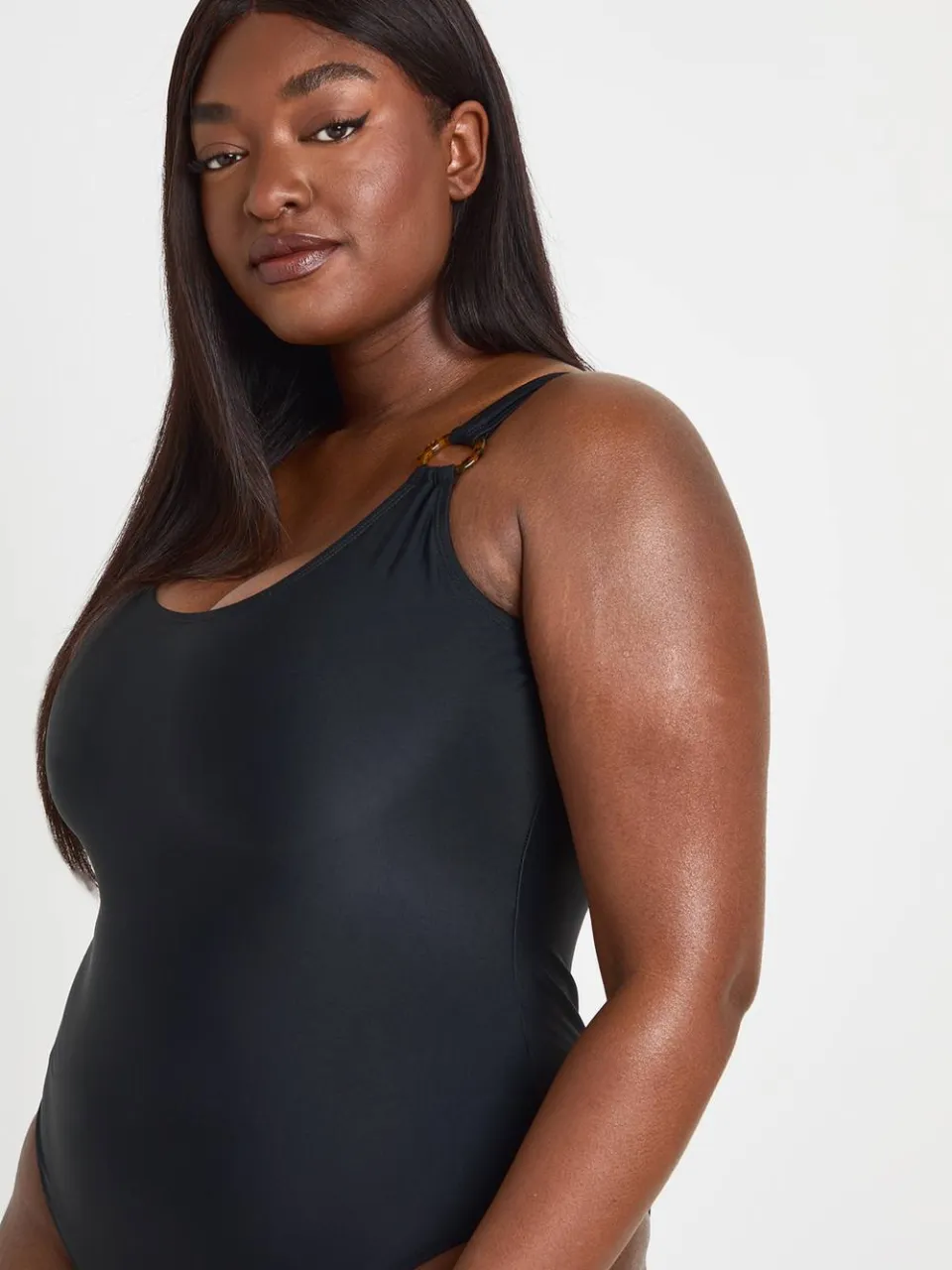 boohoo Dames Badpak Met Scoop Hals En Trim Detail In Grote Maten zwart, foto 3