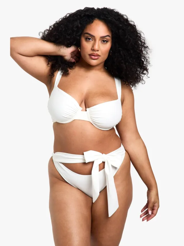 boohoo Dames Plus Swimwear Essentials Tie High Waist Brief Wit