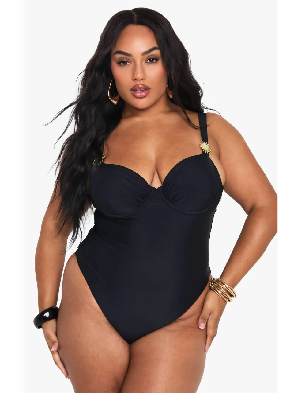 boohoo Dames Plus Sunshine Trim Balkon Badpak zwart, foto 3