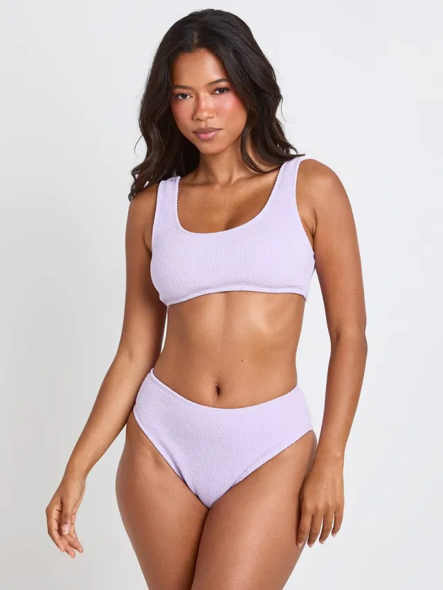 boohoo Dames Gestructureerde Hoge Taille Bikinibroekje Lila