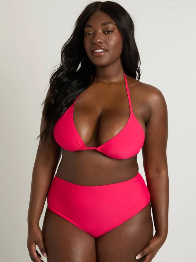 boohoo Dames Plus Size Zwemkleding Driehoek Bikini Top & Hoge Taille Bikini Set felroze, foto 2