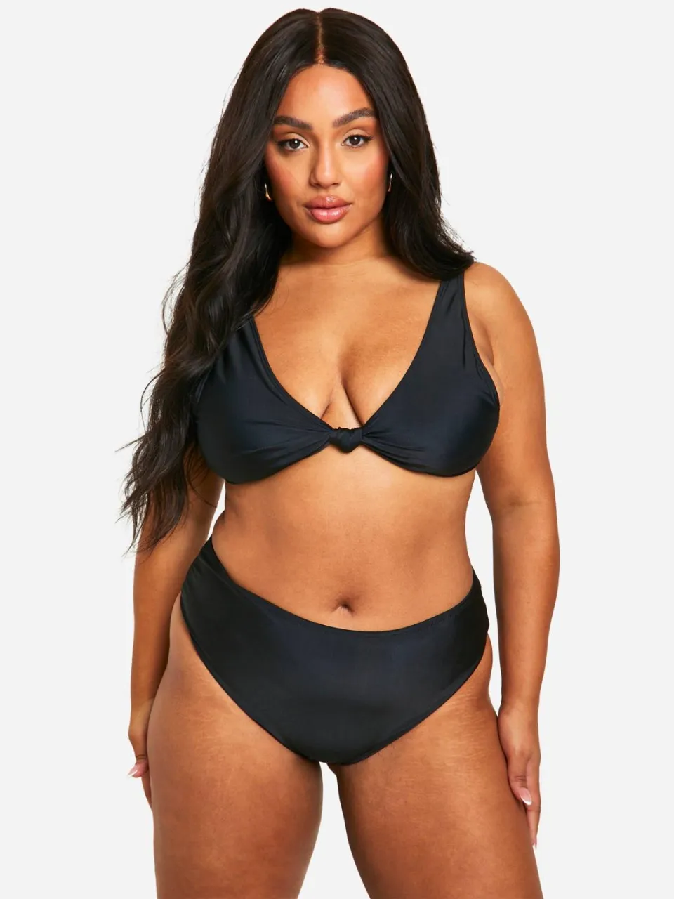 boohoo Dames Plus Knot Bikini Set met Hoge Taille zwart, foto 3