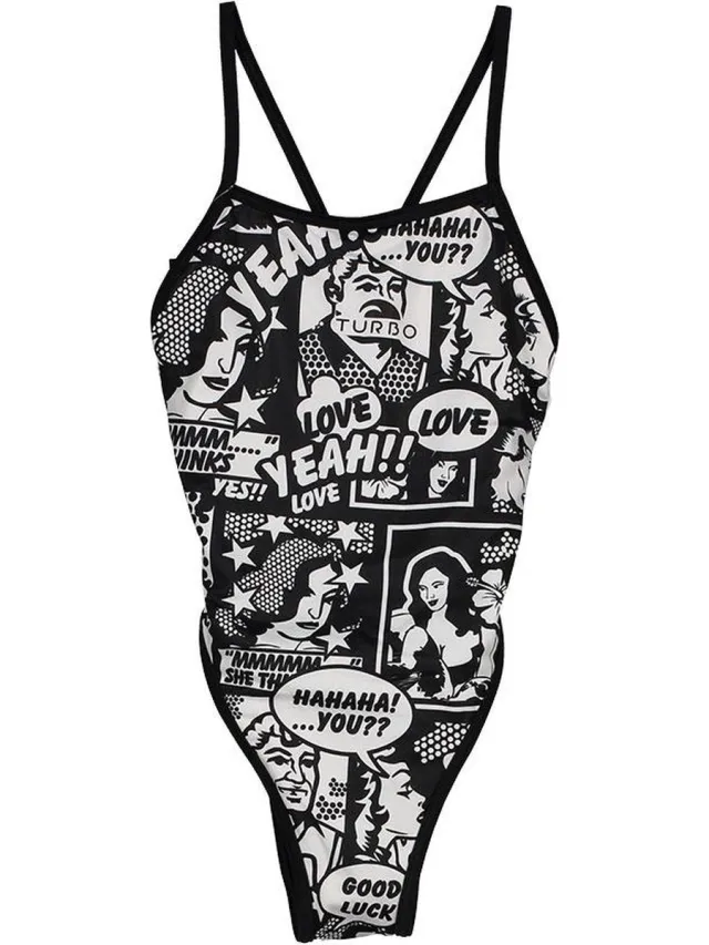 Turbo Yeah Comic Badpak Met Dunne Bandjes Zwart 7-8 Years Meisje White / Black