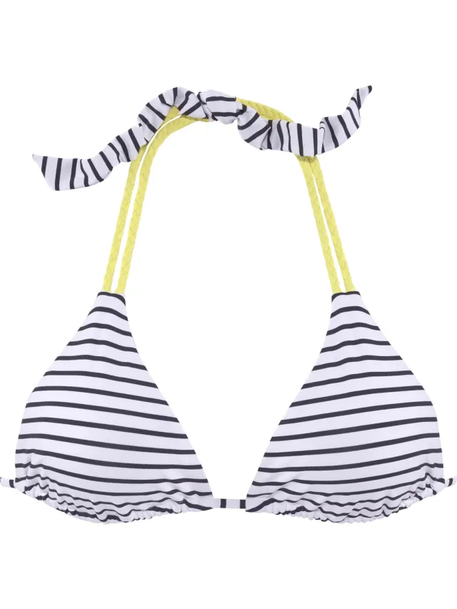 triangelbikinitop gestreept marineblauw wit zwart/wit/limoen