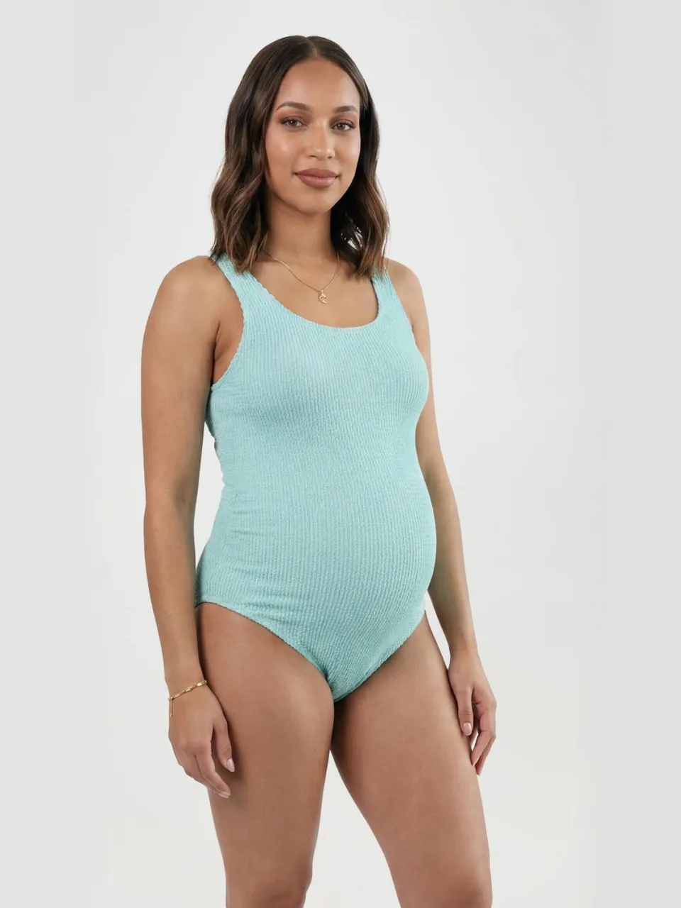 boohoo Dames Zwangerschaps Badpak Met Crinkle Structuur En Vierkante Halslijn Munt