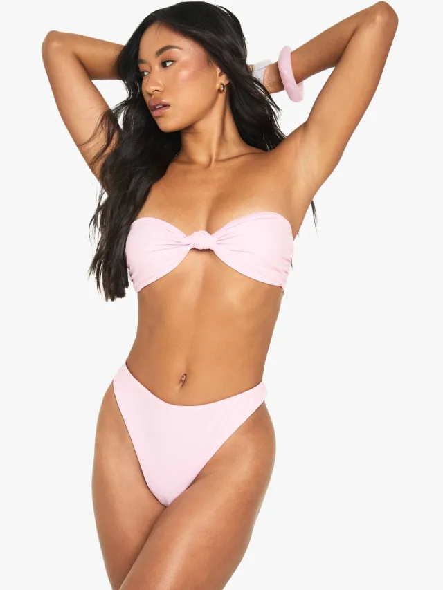 boohoo Dames Zwembroek Essentials Knot Bandeau Bikini Top Roze