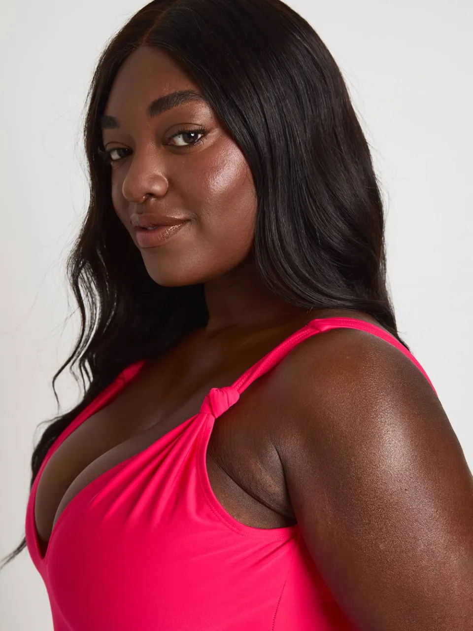 boohoo Dames Plus Badpak Met Knoopdetail roze, foto 4