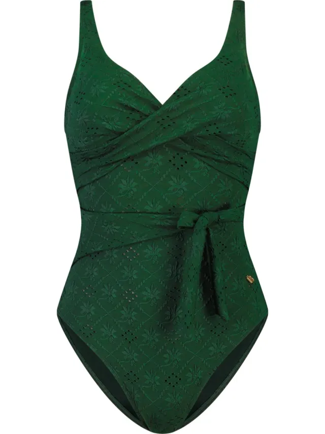 Beachlife Green Embroidery Dames Badpak - Maat 36 (Cupmaat B) Donkergroen