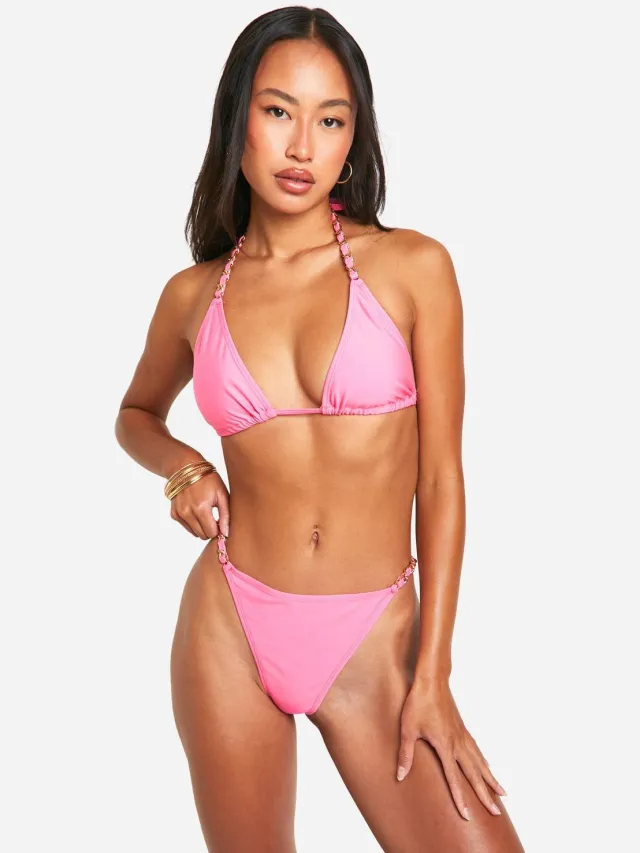 boohoo Dames Gouden Rand Tanga Bikini Slip Roze