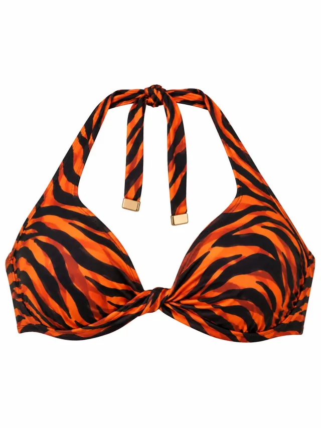 Beachlife Halter Soft Zebra Bikinitop Dames – Zebraprint – Halter Bikini Top – Zachte Cups – Dames Badmode – Strand & Zwemkleding tijger print