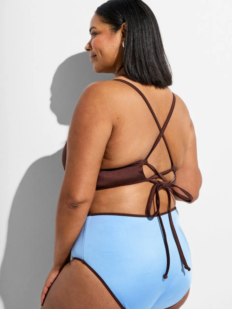 Zizzi reversible high waist bikinibroekje SENYA bruin/lichtblauw, foto 5