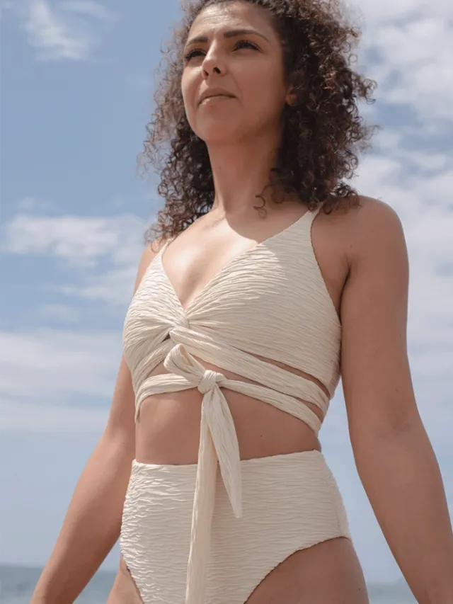 Anekdot dames vegan Bikinitop Jacquard Lin Crème