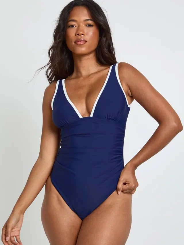 boohoo Dames Corrigerend Badpak Met Diepe V-hals Marineblauw