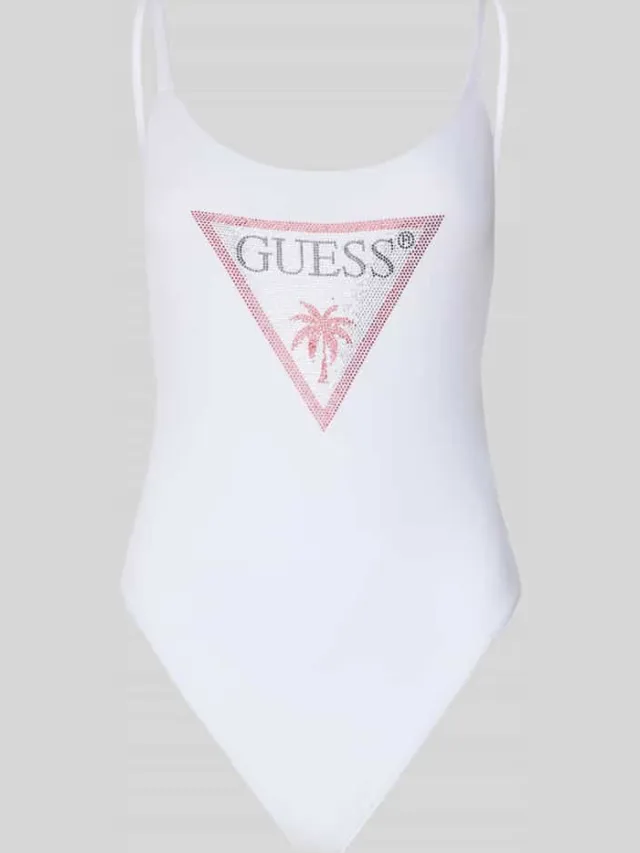 Guess slim fit badpak met strass-steentjes Wit