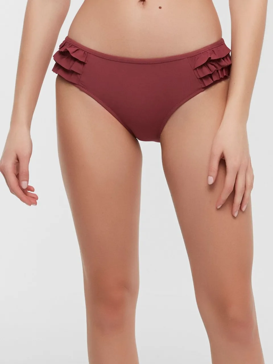 Penti Midden Taille Hipster Bikini Slip met Ruffles bordeauxrood, foto 2