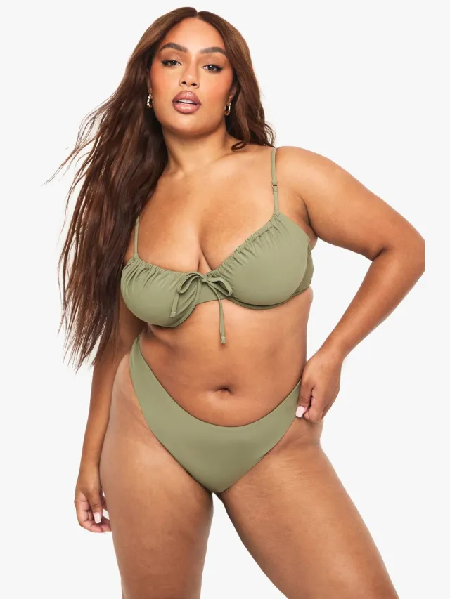 boohoo Dames Plus Swimwear Essentials Hoge Taille Slip Kaki