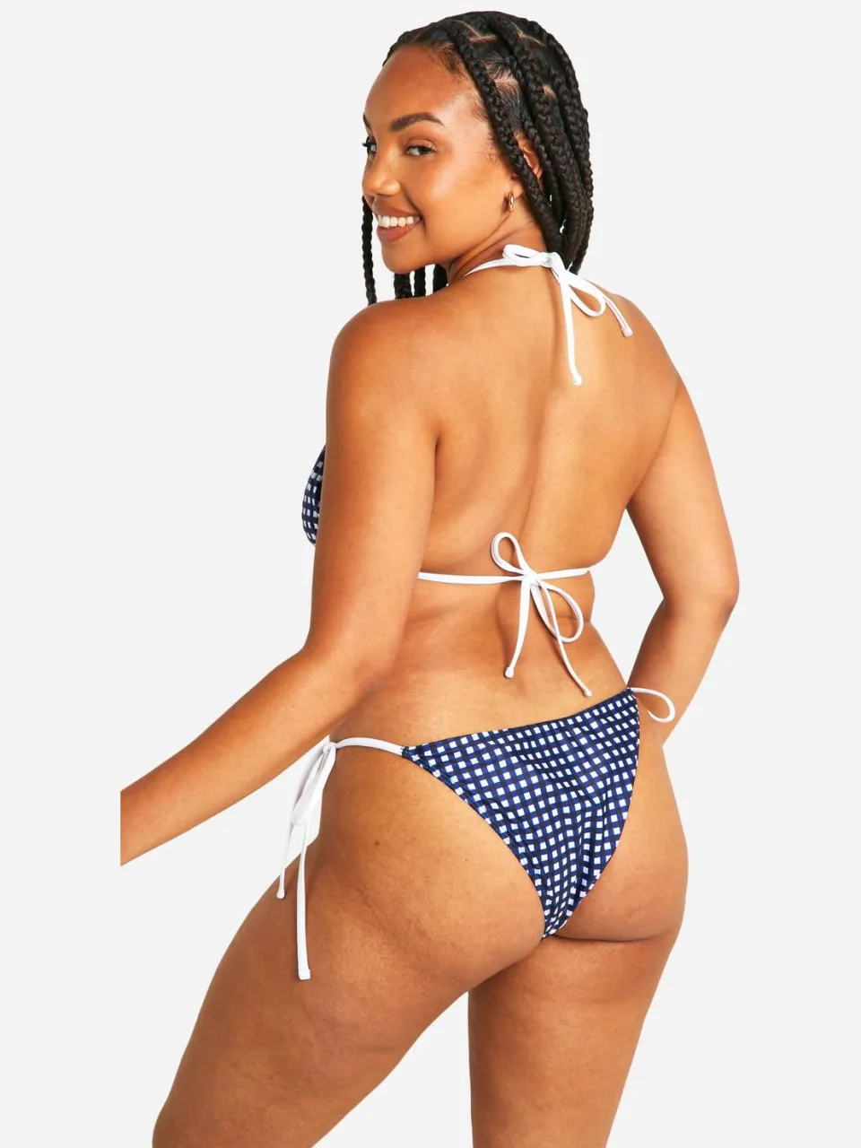 boohoo Dames Plus Gingham Tie Side Bikini Brief blauw, foto 2
