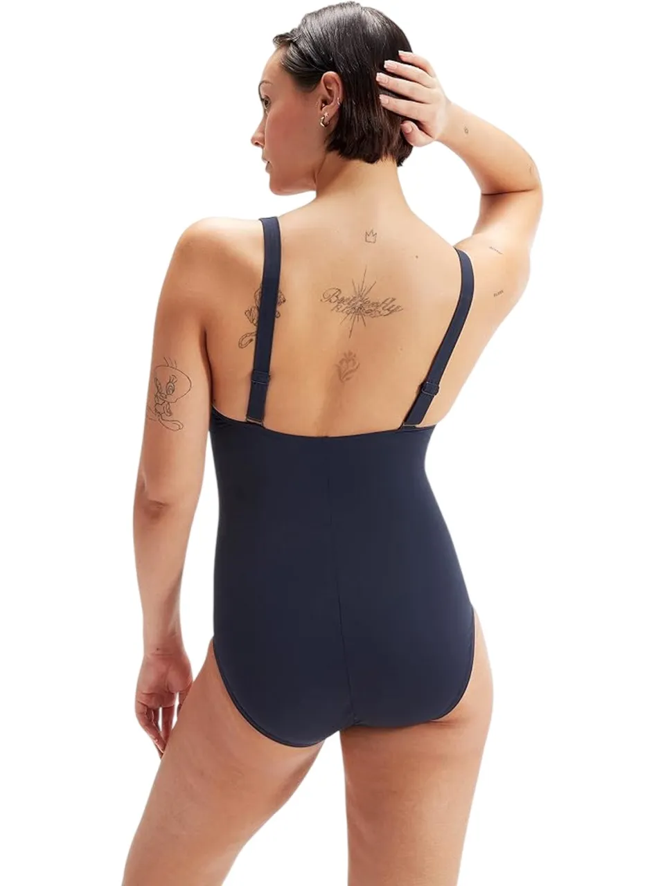 Speedo Eendelig zwempak voor dames met abstract bloemenpatroon (Marine, Rood) Marineblauw