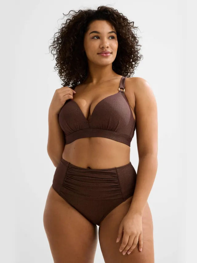 BEACHWAVE Curve high waist bikinibroekje met lurex donkerbruin
