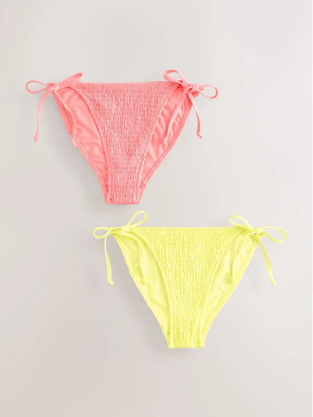 Next Dames - Bikinibroekje met gerimpelde bandjes aan de zijkanten, set van 2 - Geel Neon Coral/Neon Lime