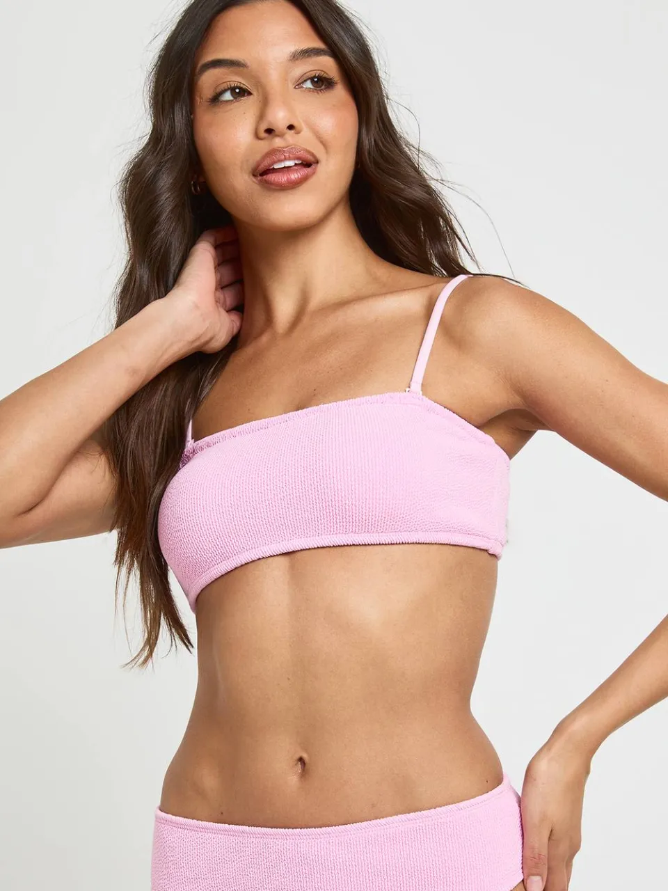 boohoo Dames Getextureerde Bandeau Bikini Top Roze