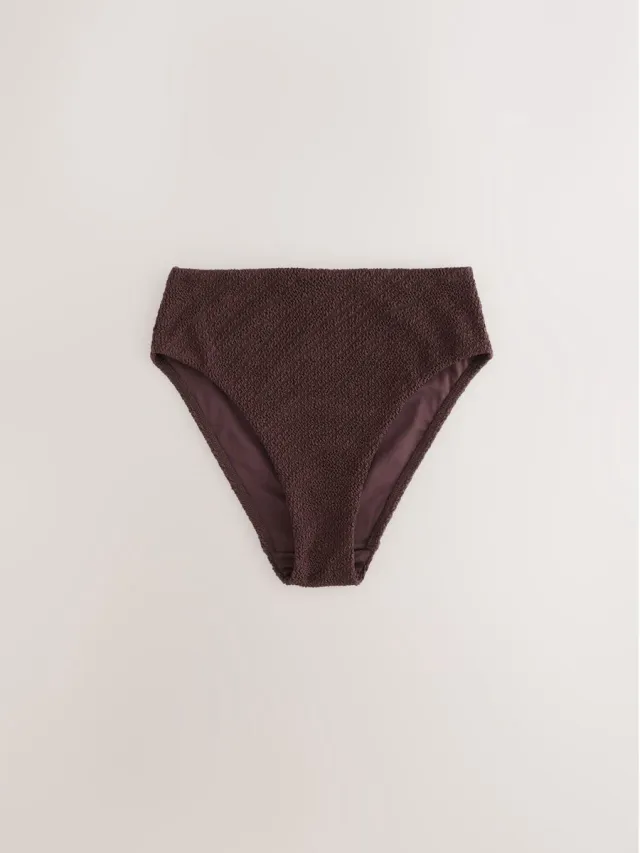 Next Dames - Bikinibroekje met kreukeffect, hoge taille en hoog uitgesneden pijpen - Bruin Chocolate Brown