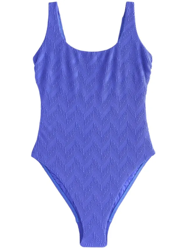Next Dames - Buikbedekkend badpak met ruime ronde hals - Blauw Cornflower Blue Textured